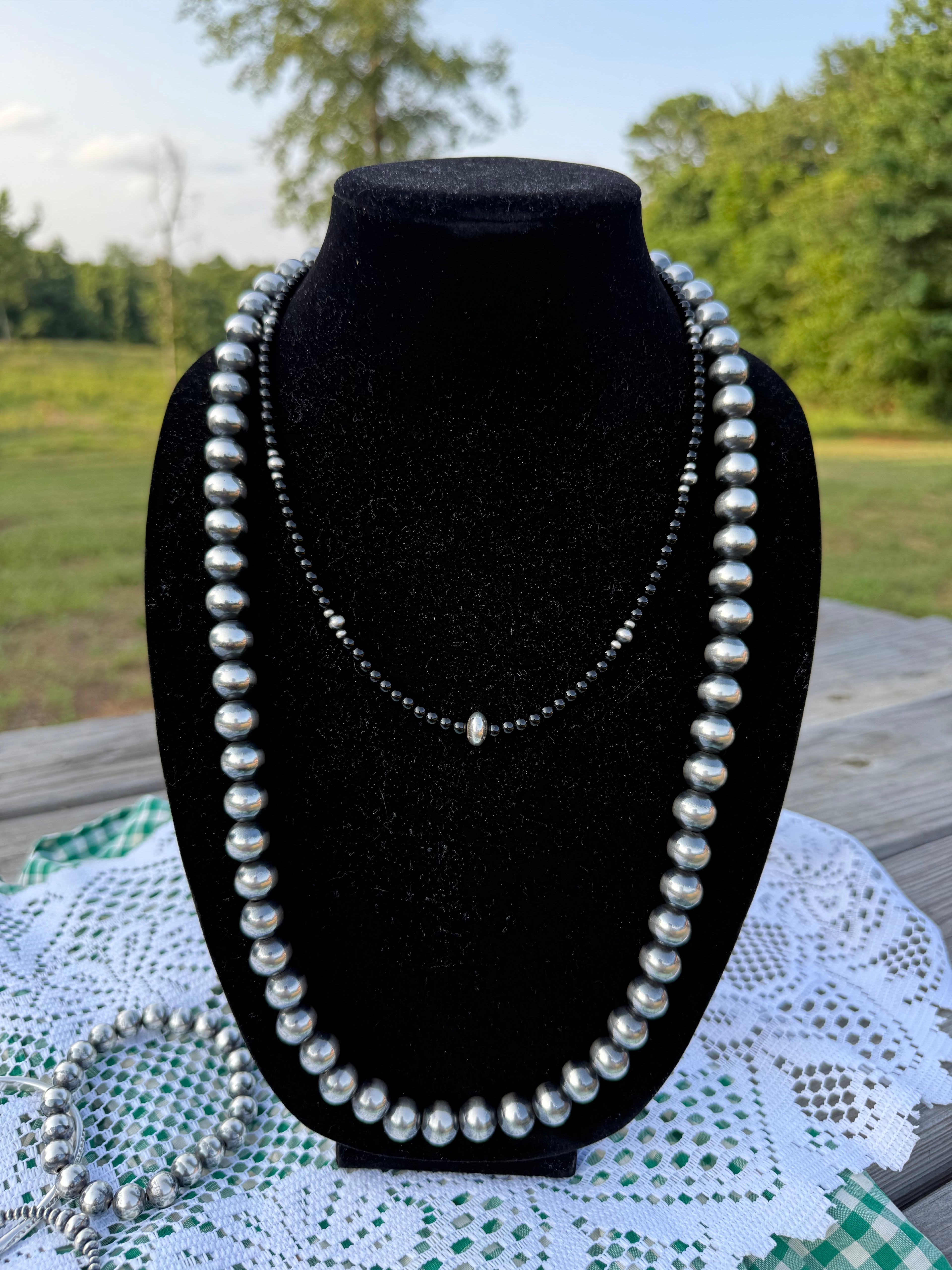 Black Onyx & Pearl Necklace & Earrings