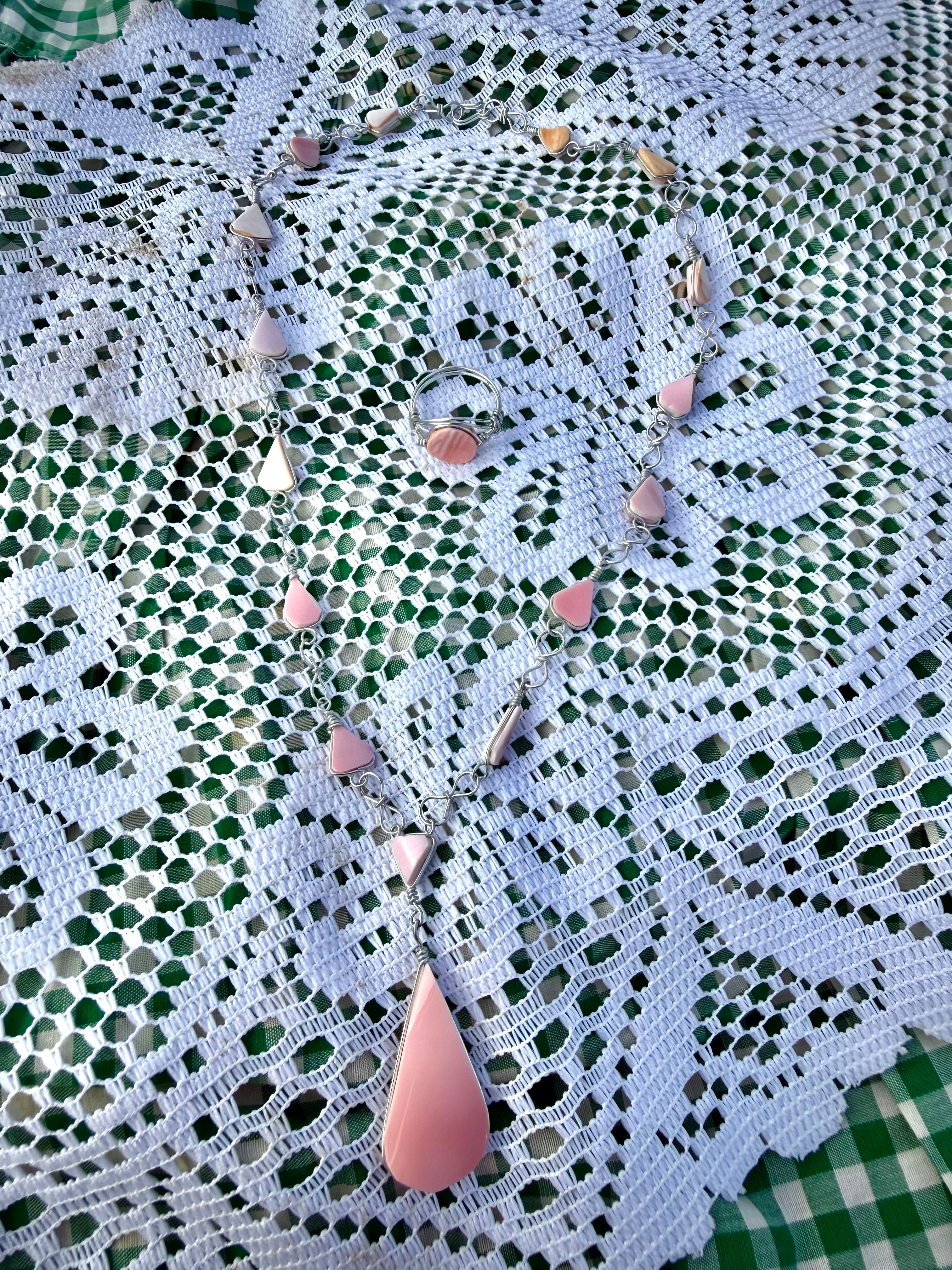 Pink Conch Lariat & Ring
