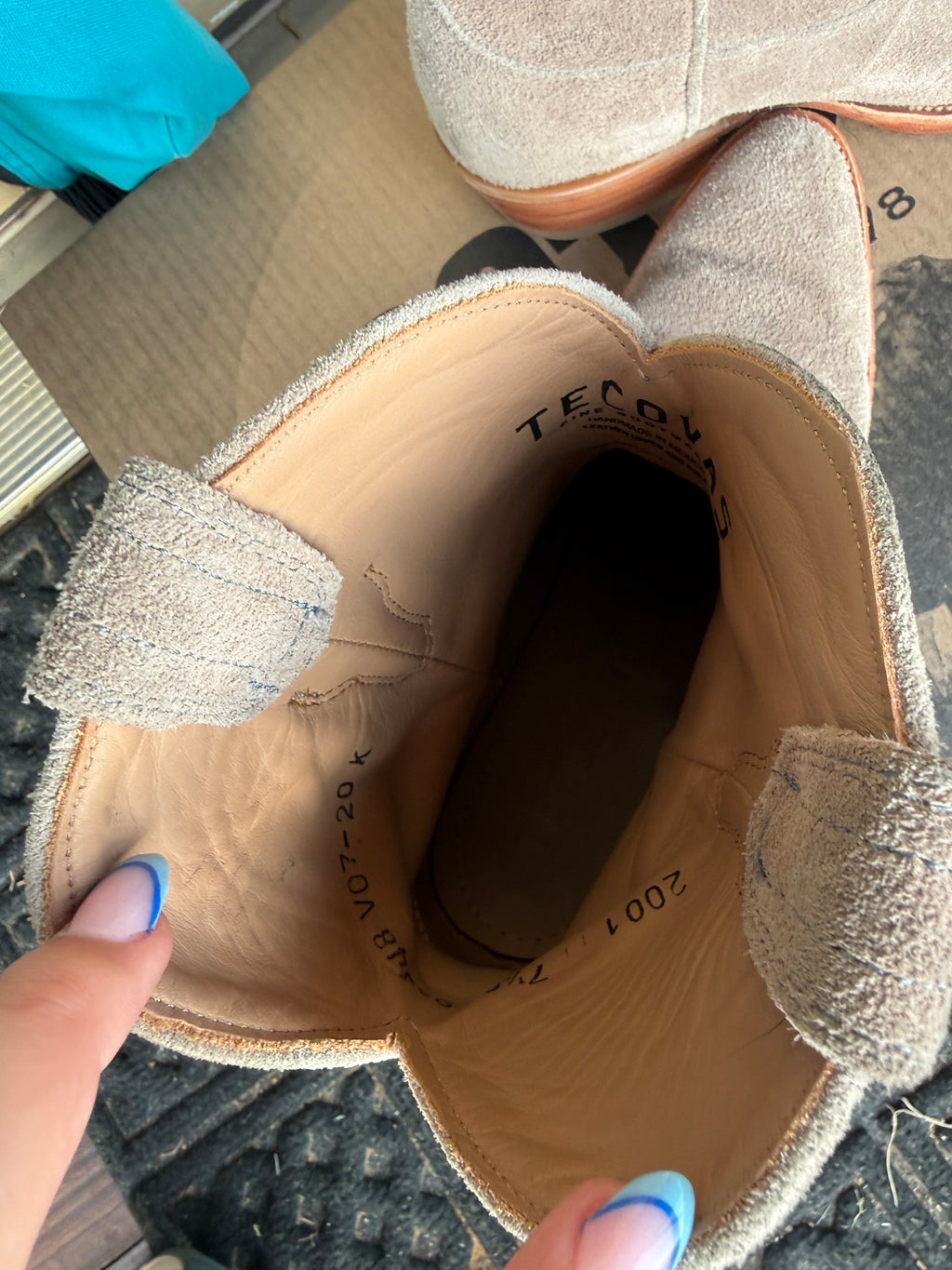 Tecovas Nude Suede Booties